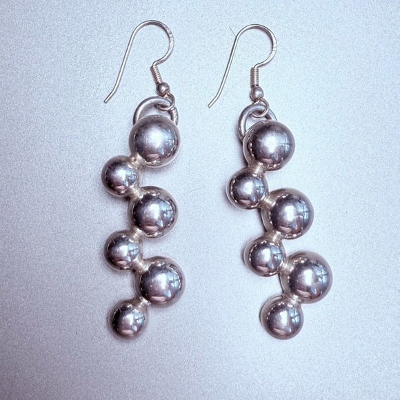 Jewelry - Modernist DNA Bubble Ball Space Age Sterling Silver Dangle 2.5" Earrings